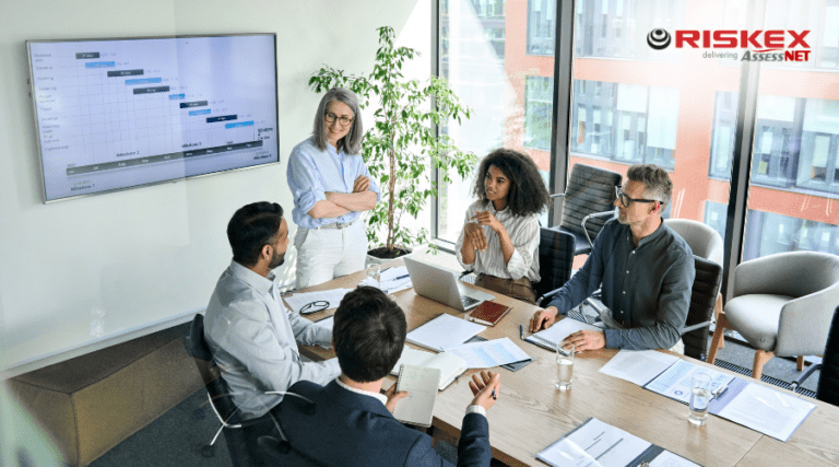 Boardroom meeting on business growth.