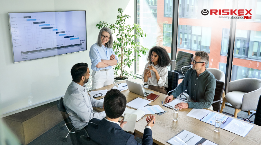Boardroom meeting on business growth.