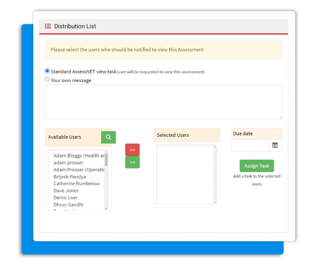 Clip of risk assessment share feature on AssessNET.