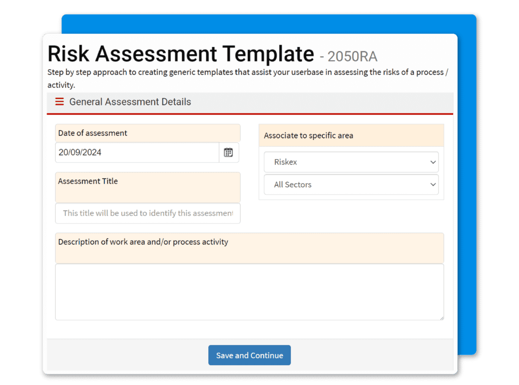 Screenshot clip of the risk assessment template in AssessNET.