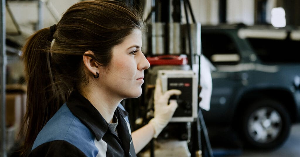 Side profile of a Young worker