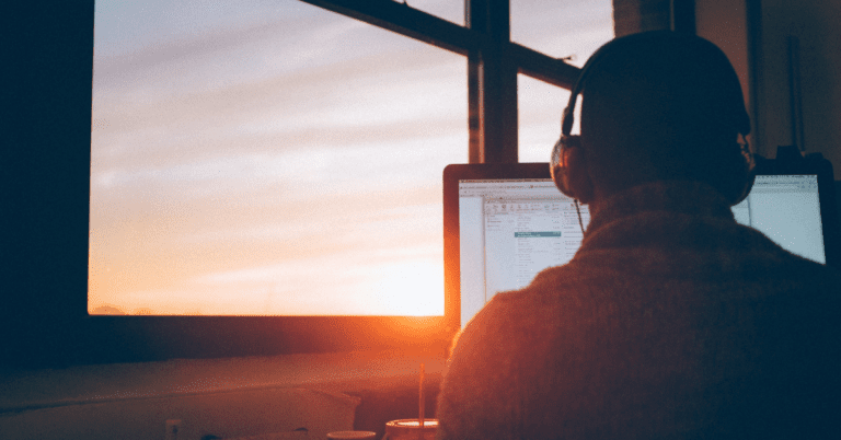 Lone worker on a computer.