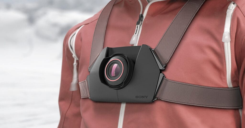 A person wearing a camera on their chest.
