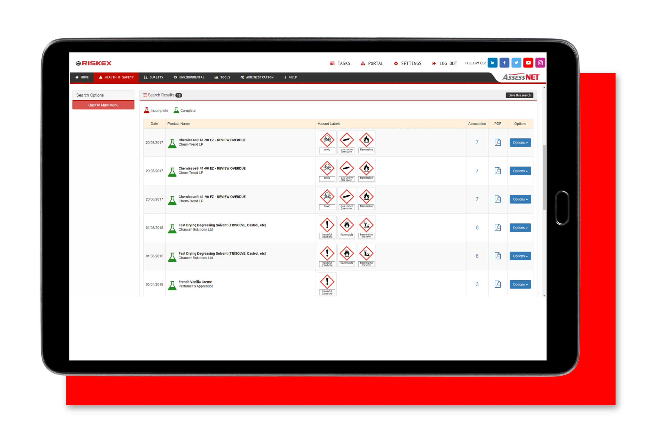 A tablet with a screenshot of the CoSSH software module in AssessNET.