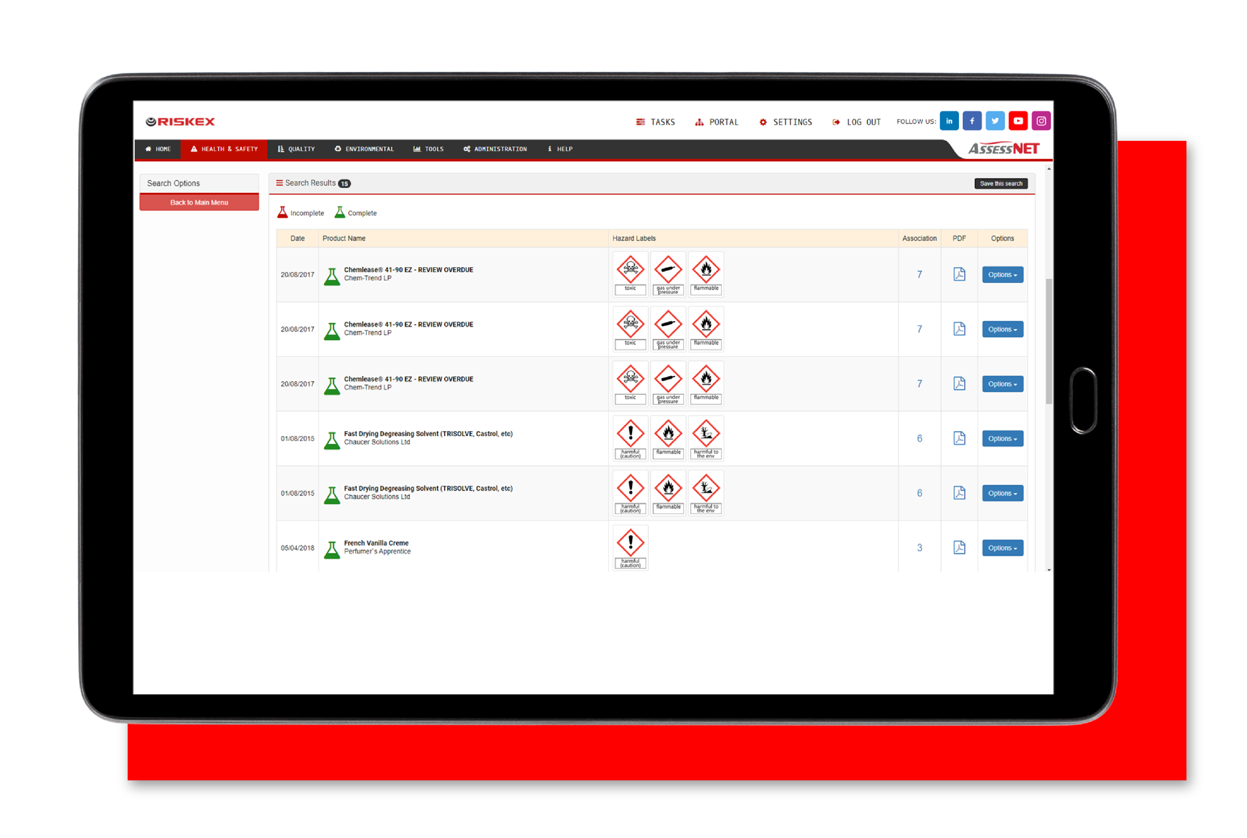 A tablet with a screenshot of the CoSSH software module in AssessNET.