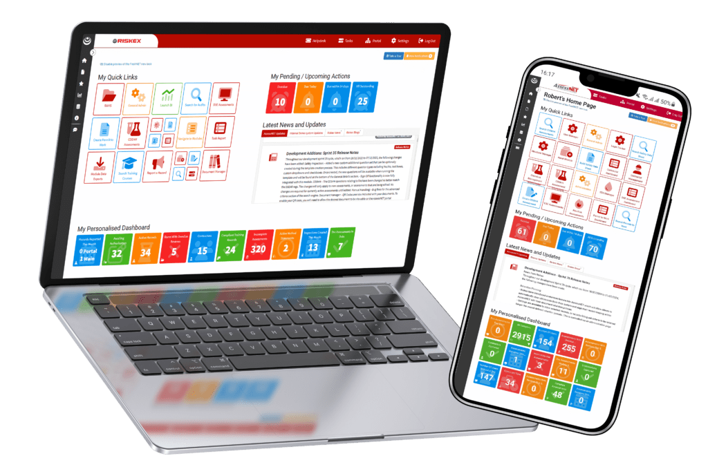 A laptop and a mobile displaying the AssessNET software homepage.