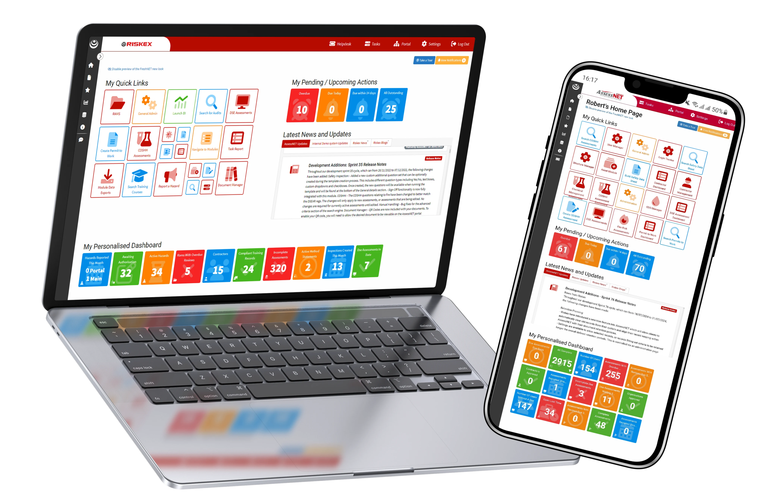 A laptop and a mobile displaying the AssessNET software homepage.