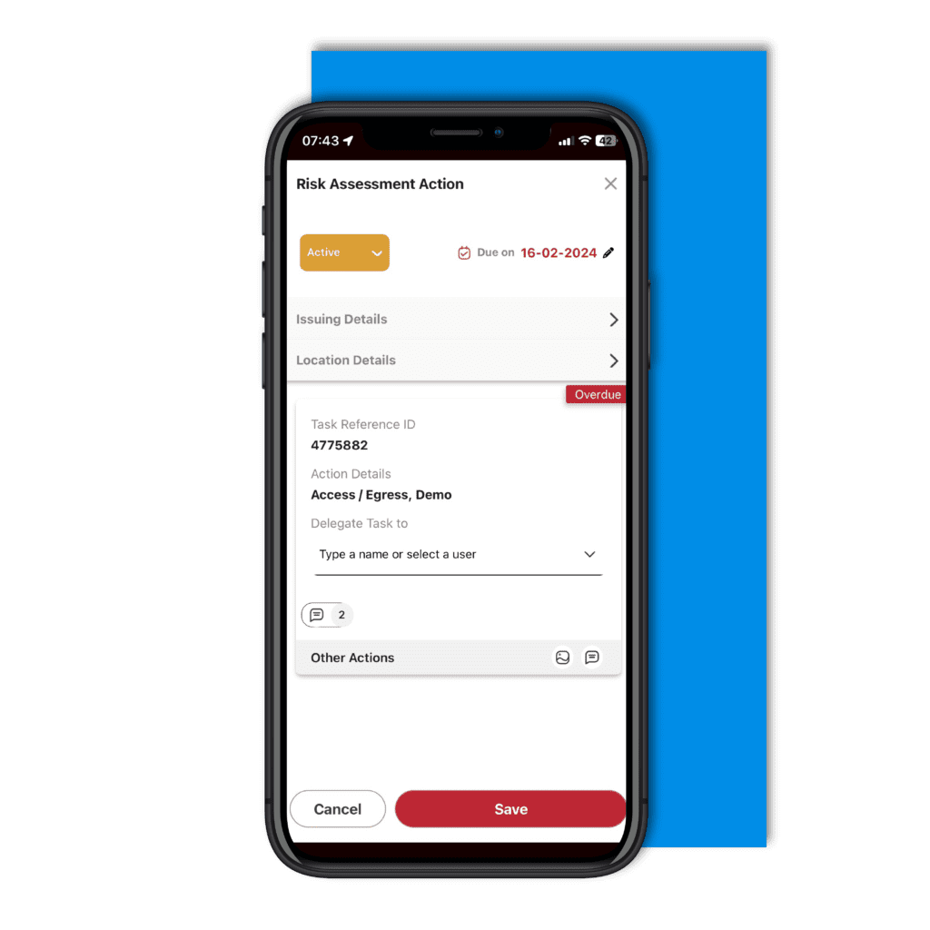 Mobile phone with a screenshot of the Risk Assessment software module in AssessNET.