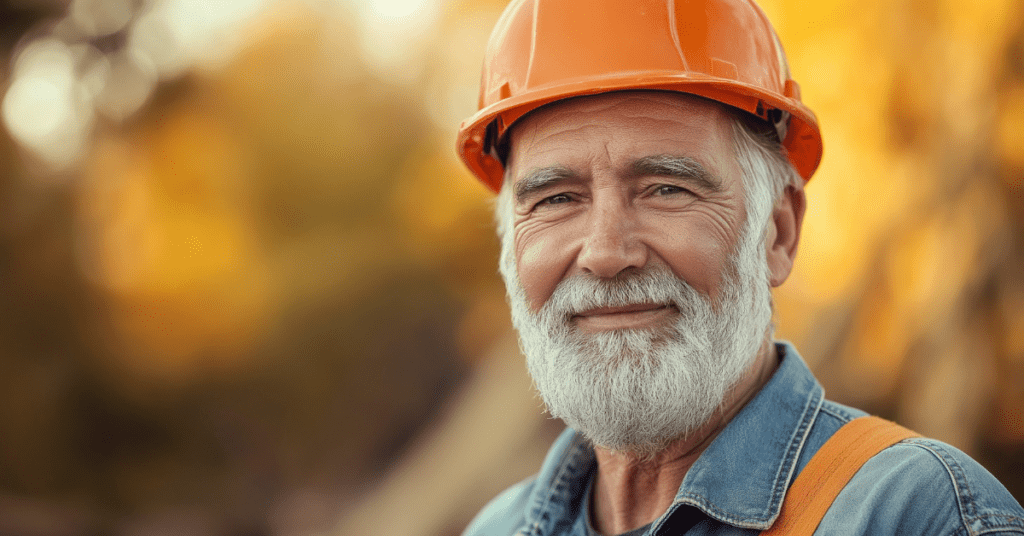 an older man wearing a hard hat