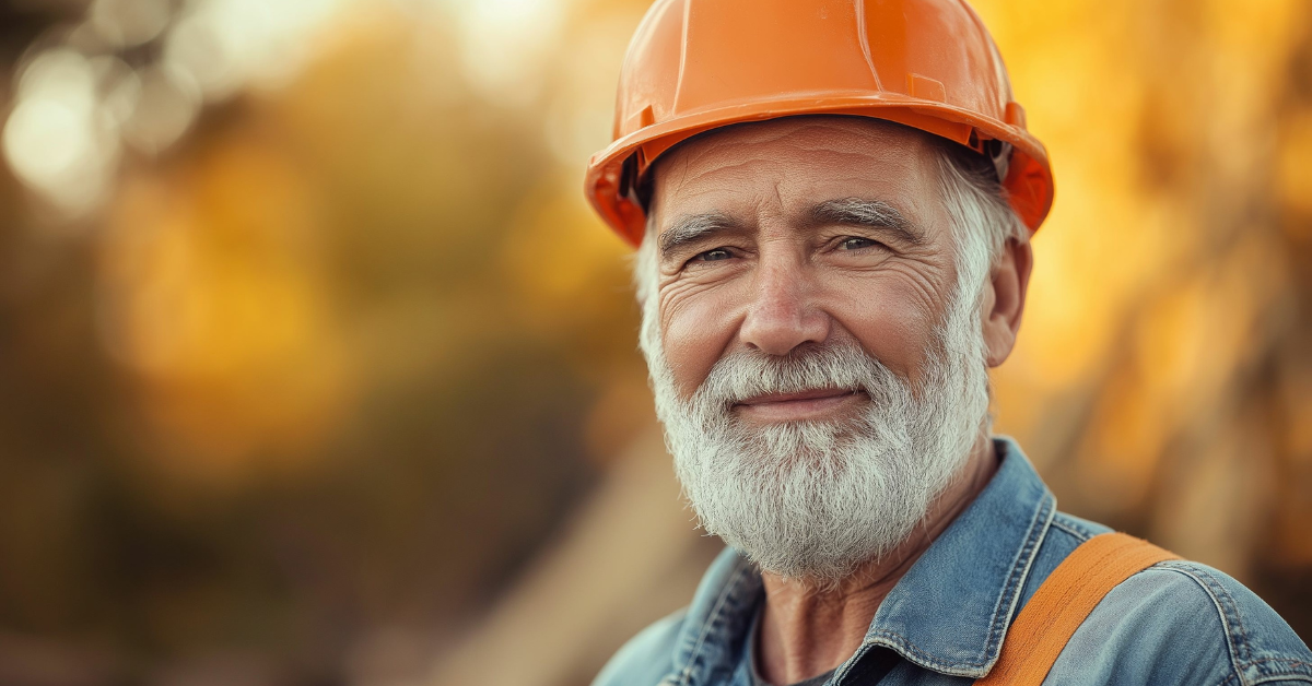 an older man wearing a hard hat