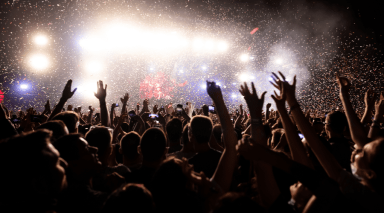 Confetti Fireworks at Music Concert by Night.