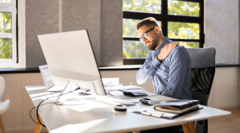 Shoulder Pain and Posture. Man Suffering