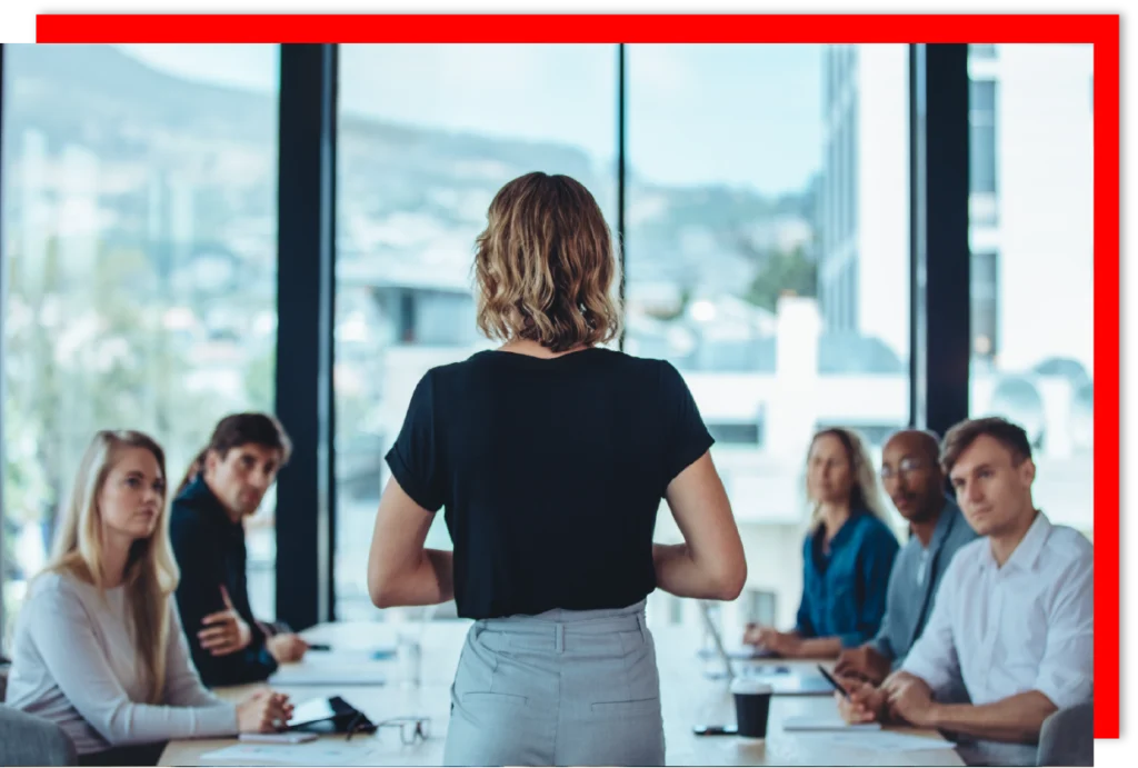 Female business leader conducting a meeting