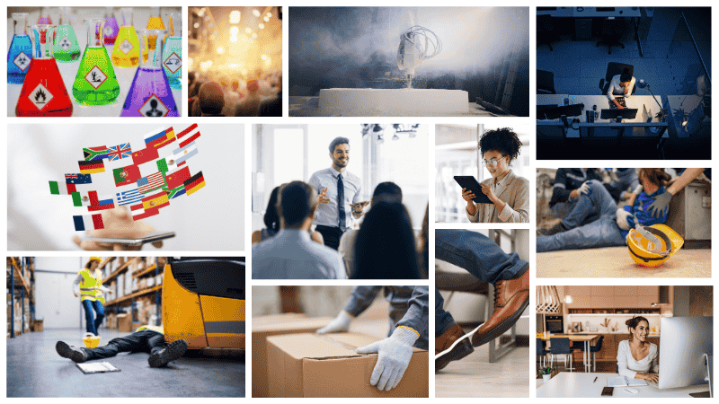 A mosaic of images within the article demonstrating the key health and safety risks.