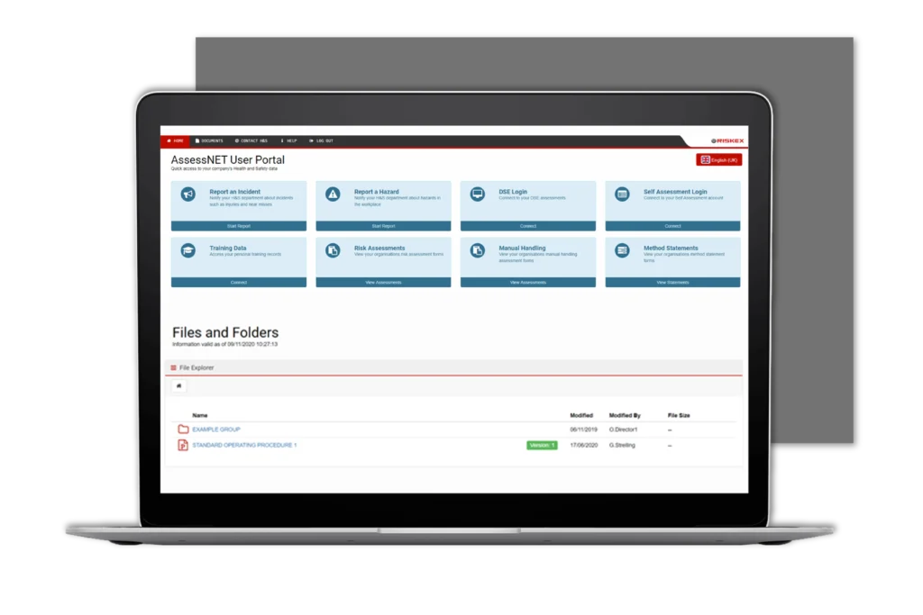 A laptop with a screenshot of the Portal software in AssessNET.