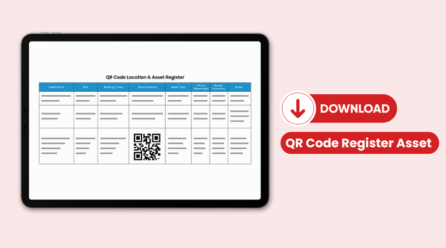 tablet depicting the downloadable QR code register spreasheet