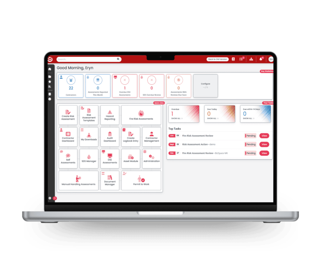AssessNET software supporting ISO 45001 evidence, actions, reporting and everyday health and safety management.